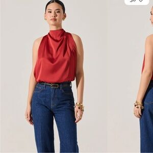 Red Rust Satin High Neck Top Women’s ASTR The Label Halter Top Medium